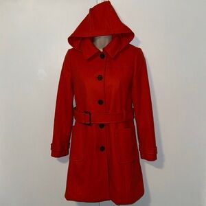 Banana Republic Wool Blend Belted Trench Coat w Removable Hood Orange Women’s XS